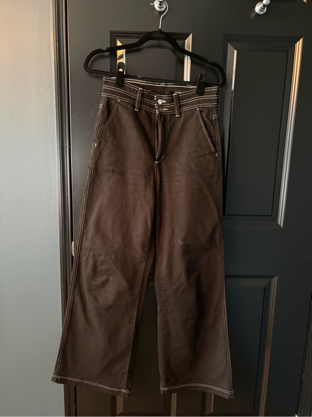 Joe's Jeans The Mia High Rise Wide Leg Black Contrast Stitch 26